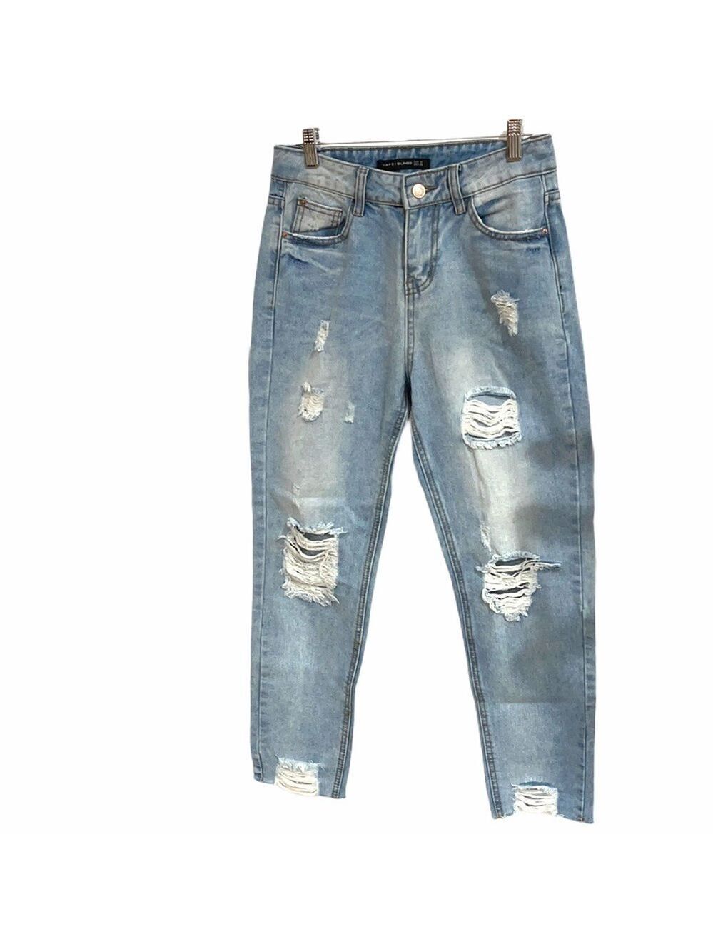 Zafsi Bling Distressed High Waisted Mom Jeans SZ 27